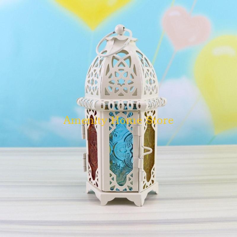F26C European Decorative Candle Holder Christmas Lanterns Moroccan Hanging Lanterns Wrought Iron Tabletop Lanterns Decor
