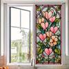 Retro-style Stained Glass Flower Window Stickers with Artistic Elements - Self-adhesive, Seamless Stickers