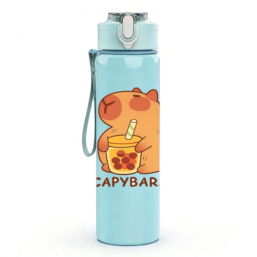1PC Capybara Cute Cartoon Animal Print 750ml Color Plastic Sports Water Bottle Leakproof Flip Straw Lid Suitable for Sports Office Home Use