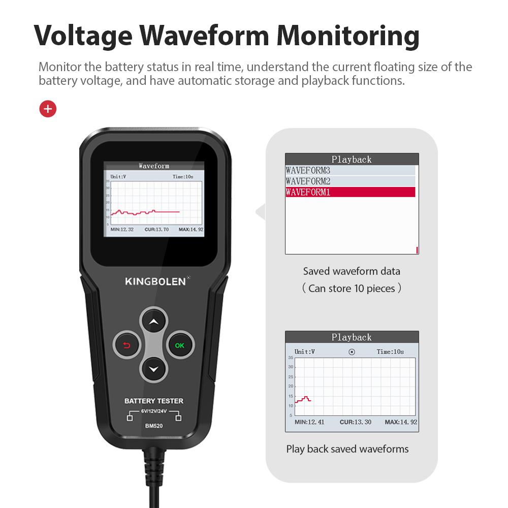 KINGBOLEN BM520 Profesionální tester autobaterií 6V 12V 24V Diagnostický nástroj pro baterie nákladních vozidel 12V Analyzátor baterií Startovací schopnost