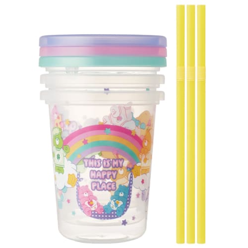 Skater Care Bears SIH3ST-A 320ml Tumblers with Straws, Set of 3, Made in Japan
