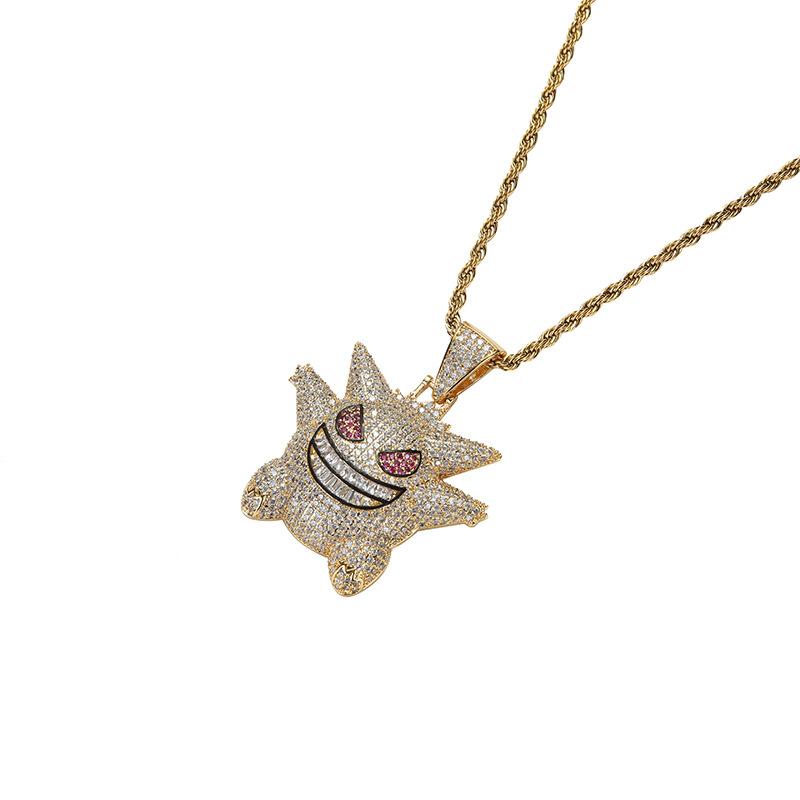 Hiphop Full Diamond Cuban Necklace Hiphop Pokemon Anime Pet Elves Pendant Men's Necklace