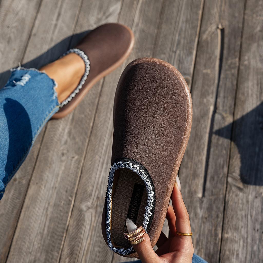 Foreign Trade Large Size Autumn and Winter New Lace Popular Flat Bottom Fashion Snow Boots Women's Shoes Half Drag Cotton Shoes Thickened Plush