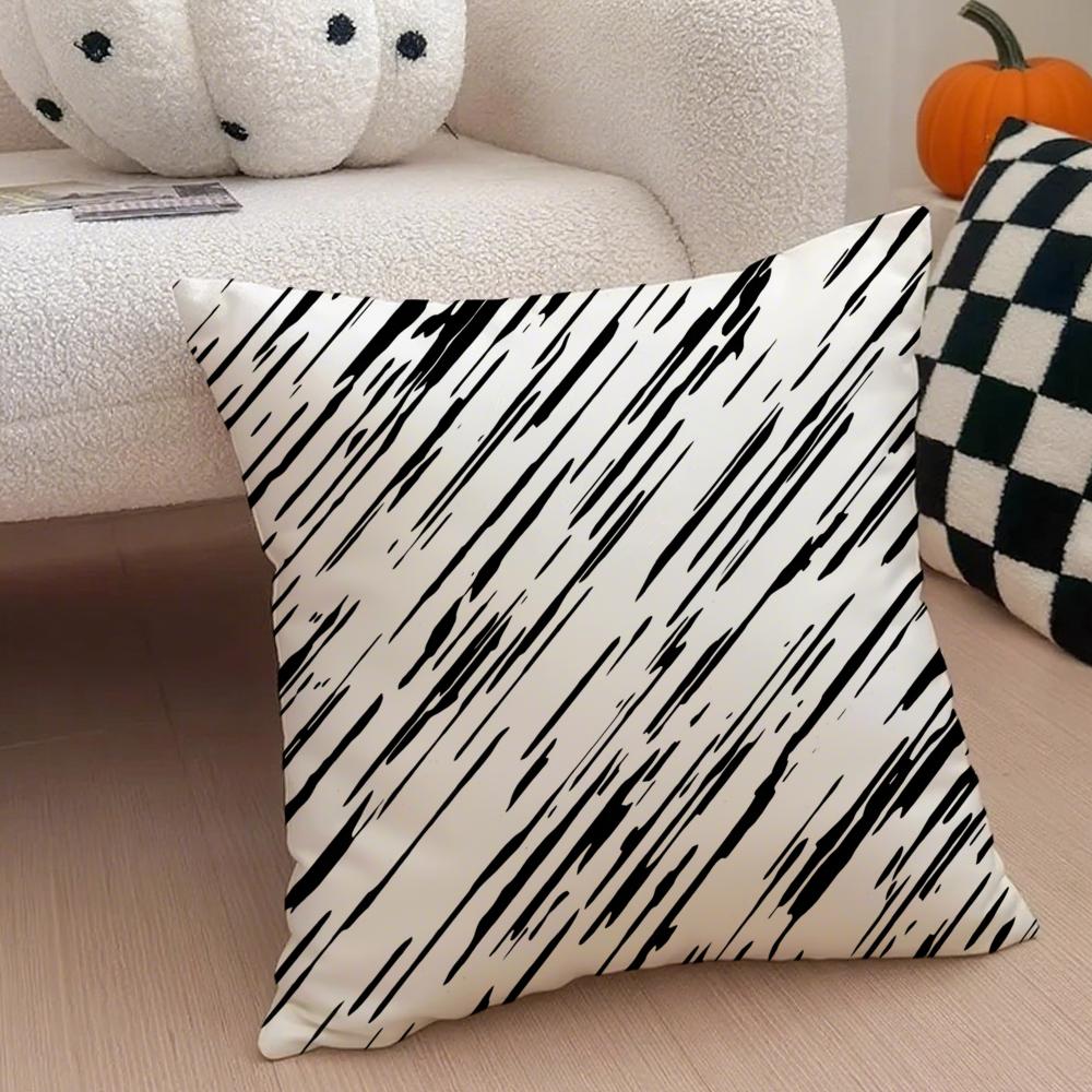 Black And White Striped Geometric Rectangle Art Cushion Cover Throw Pillow Cover Hidden Button Durable Polyester Chair Cushion