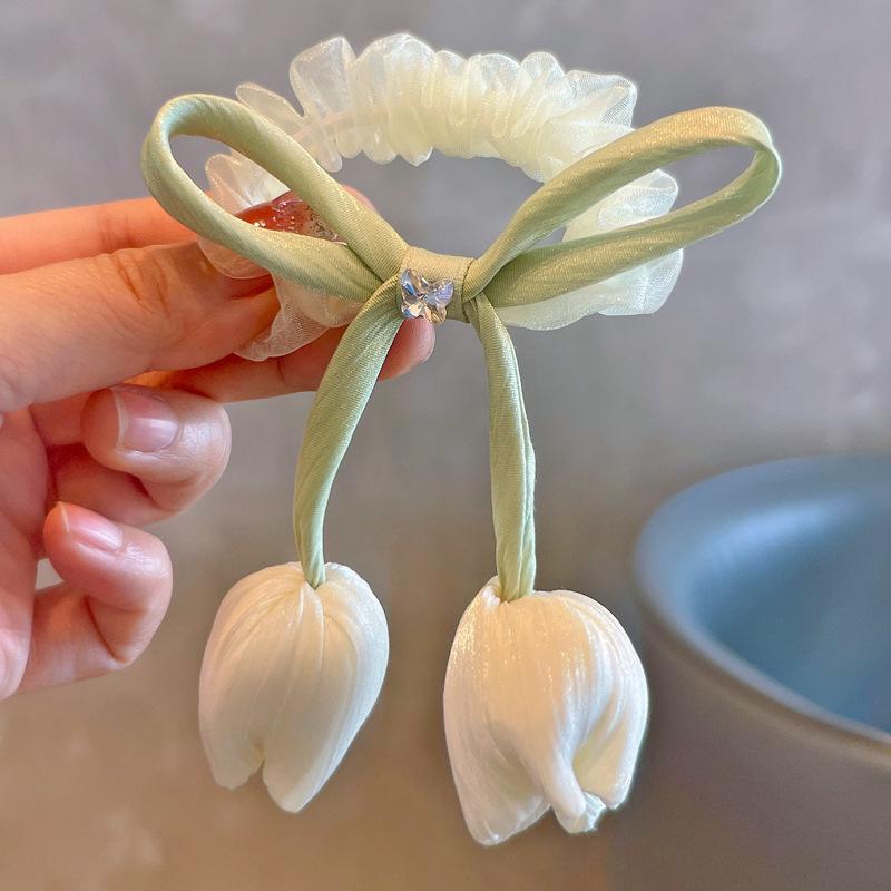 1 Stück Neue Süße Tulpenblume Schleife Mädchen Elastische Haarbänder Kinder Prinzessin Haaraccessoires Kinder Haargummis Baby Kopfschmuck