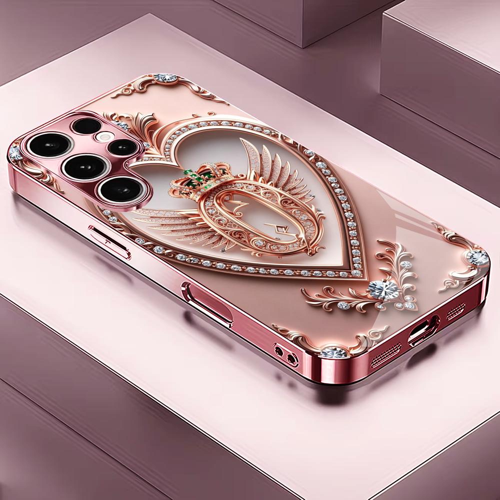 Gloss Luxury Ornate Heart Fashion phone case s26 ultra case glass for Samsung Galaxy S26 S25 S24 S23 S22 FE Ultra Plus