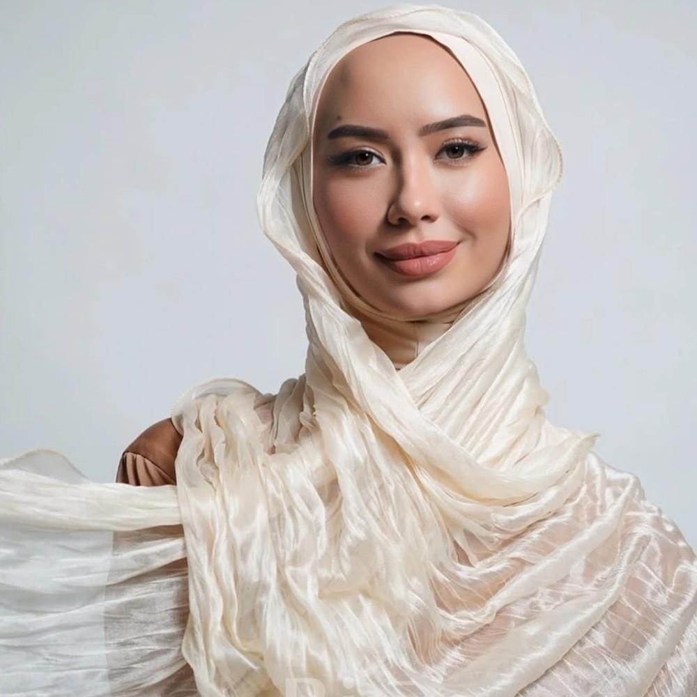 Fashion Solid Color Silk Scarf Shining Chiffon Chiffon Hijab Veil Soft Long Sunscreen Headscarf Outdoor