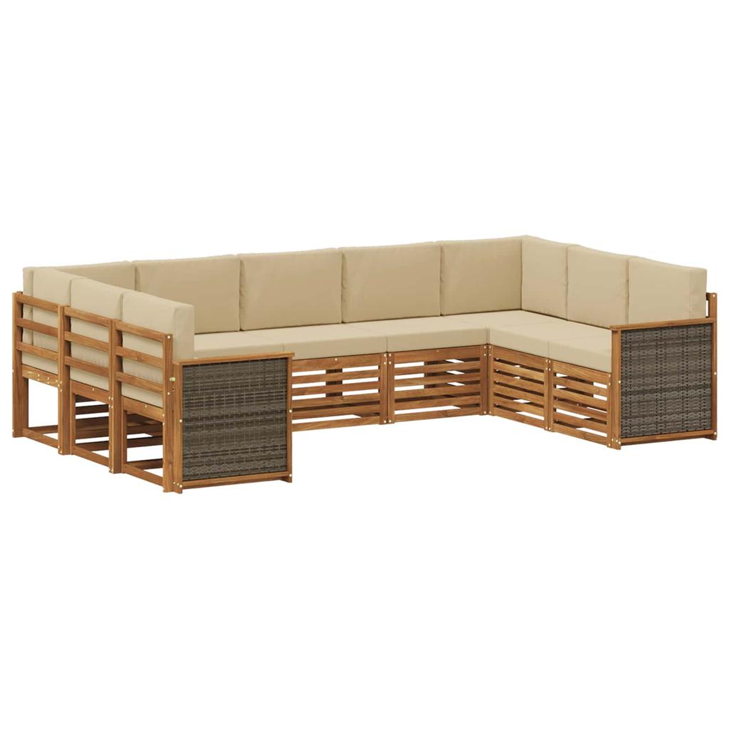 Outdoor Corner Sofa Set 7 pcs Natural Solid Acacia Wood and Polyester