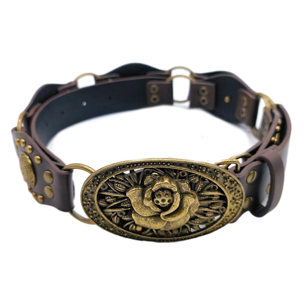 Waist Belt Engraved Buckle for Cowboy Cowgirl with Flower Vintage Belt Hot Girl WaistChain Studded Sexy Oversize Belt