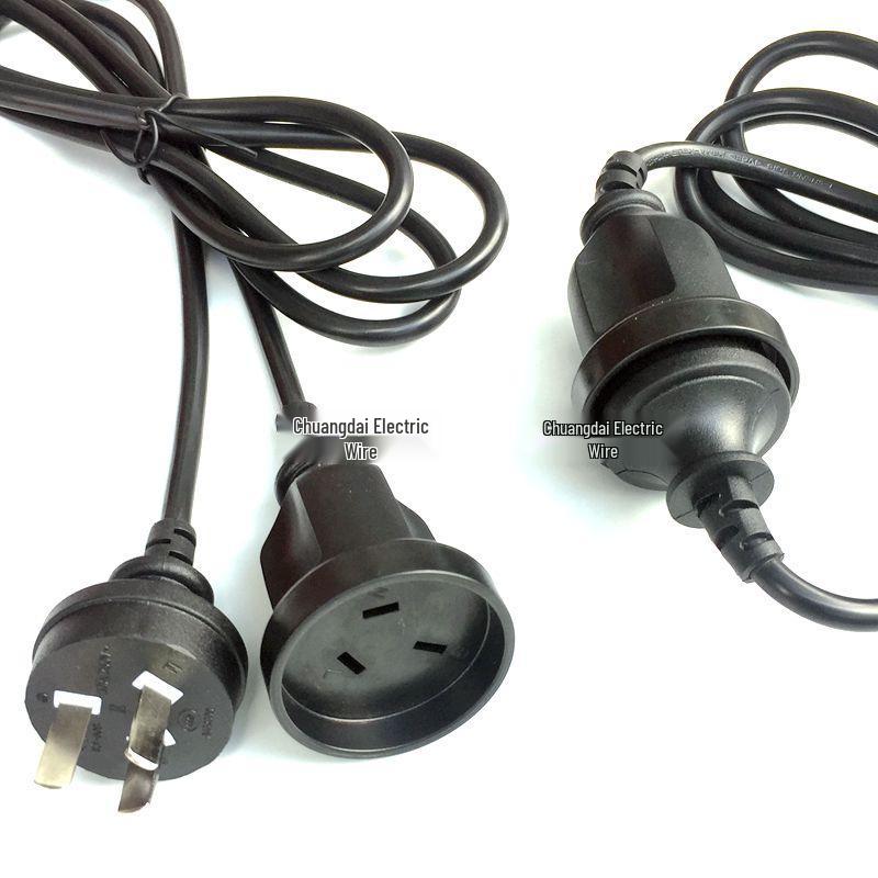 China Standard Interlocking 3-Pin Male-Female Power Cord, 3-Core Extension, 10A/250V