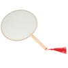 Classical Wooden Handle Round Silk Classical Fan Tassel Handle Fan Gift Decoration(Round wooden handle white silk cloth )