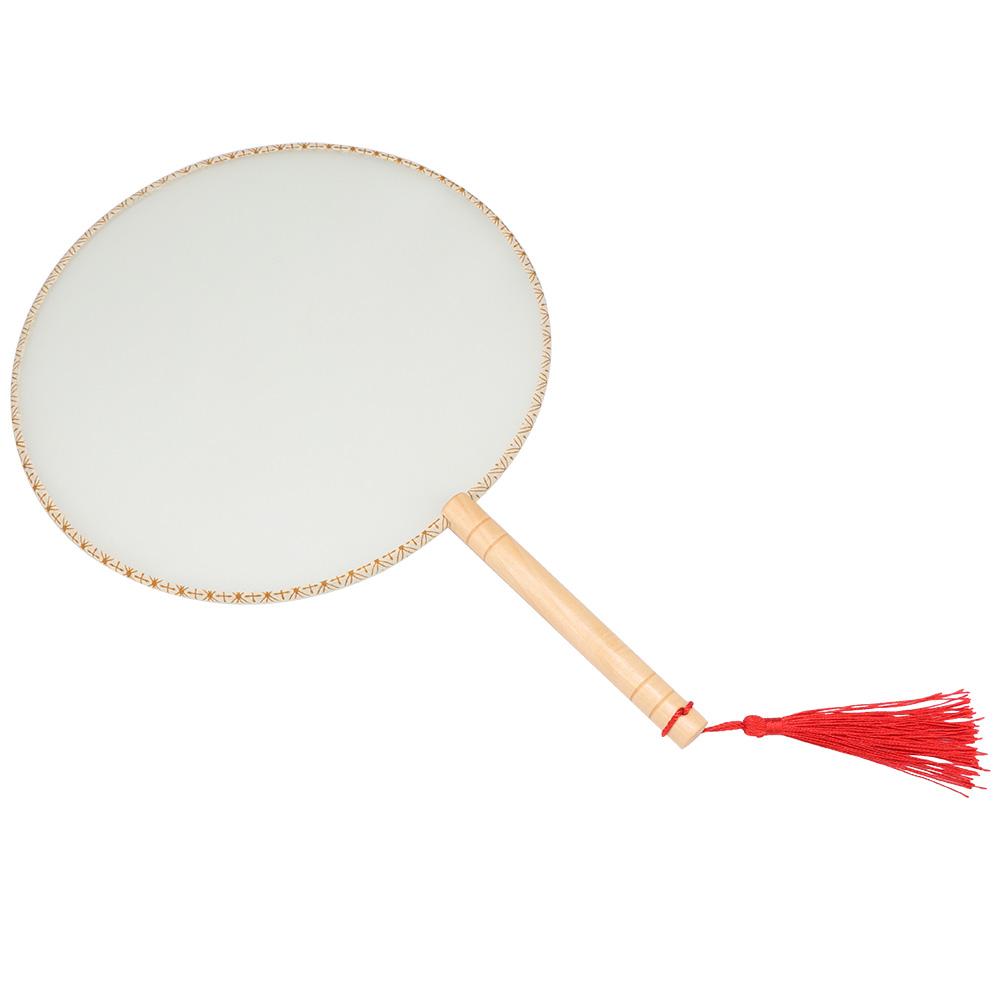 Classical Wooden Handle Round Silk Classical Fan Tassel Handle Fan Gift Decoration(Round wooden handle white silk cloth )