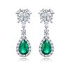 S925 Sterling Silver Cultured Emerald Water Drop Stud Earrings for Women - Light Luxury, Elegant, Versatile.