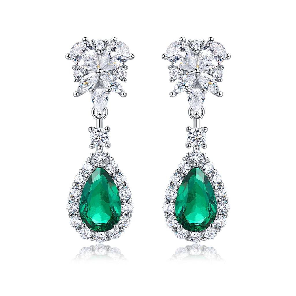 S925 Sterling Silver Cultured Emerald Water Drop Stud Earrings for Women - Light Luxury, Elegant, Versatile.