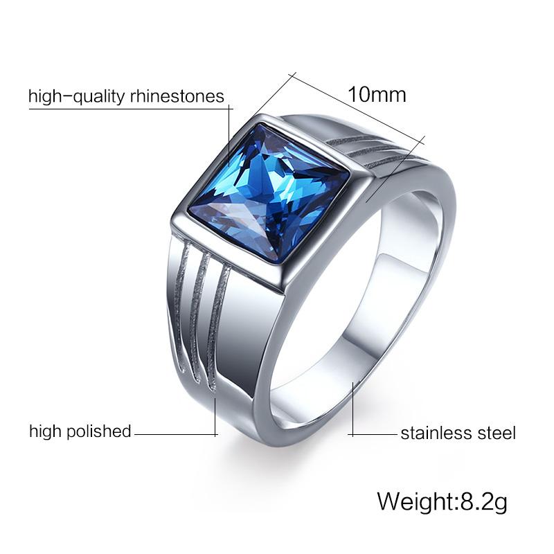 Stilvolle Herren Siegelringe Edelstahl Statement Ring mit rechteckigem blauen Stein anel masculino