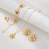 Trendy Gold Plated Floral Necklace Bracelet Ring Earrings Set Bridal Gift for Women Girls Wedding Party Anniversary Jewelry