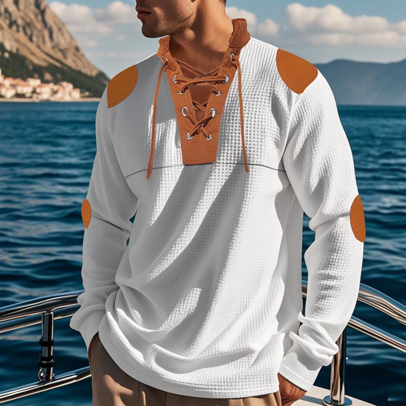 

Осенняя новая мужская лоскутная цветная бретелька с V-образным вырезом, повседневная футболка с длинным рукавом, мужская спортивная футболка 3XL белый