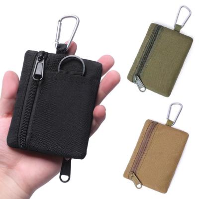 Mini Tactical Pouch EDC Organizer Bag 600D Nylon Coin Purse Key Card Holder with Carabiner for Camping Hiking Outdoor Daily Use