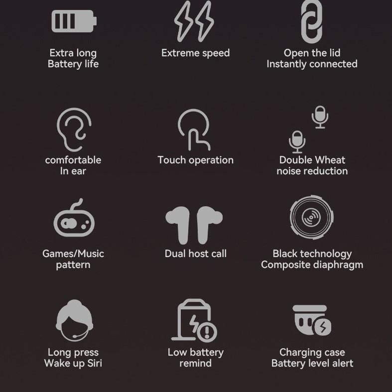 A98 High-definition Stereo Bluetooth Earphones TWS physical noise rectiondu Wireless headphones LED power display  touch control IP5X Waterproof