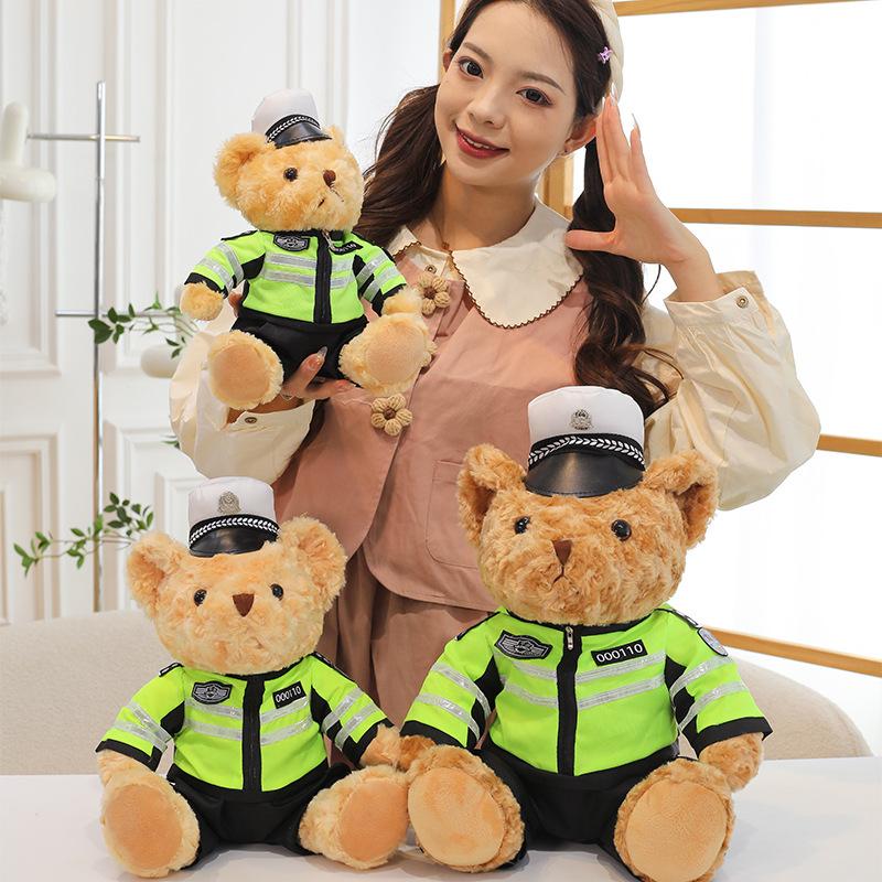 New Style Police Bear Doll Cute Firefighter Police Officer Reflective Riding Suit Plush Toy Traffic Police Bear Doll