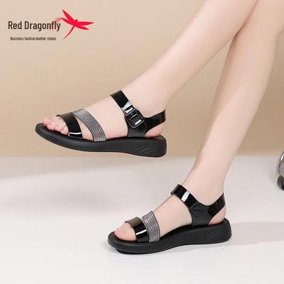 Red Dragonfly Women's Flat Waterproof Non-Slip Sandals for Summer Beach Wear