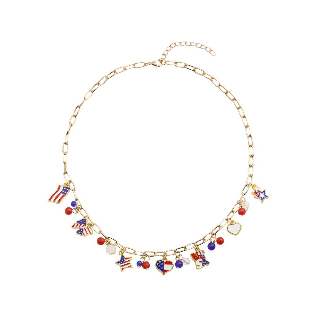 Red, White & Blue Independence Day Charm Necklace with Stars & Hearts