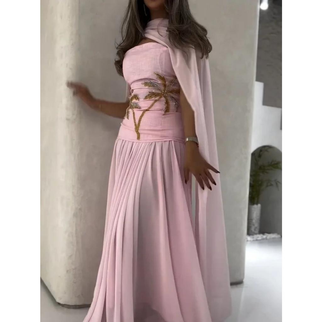 Spring Women's Sexy Chiffon Beaded Cape Evening Gown, European & American Style Formal Dress for Crossborder