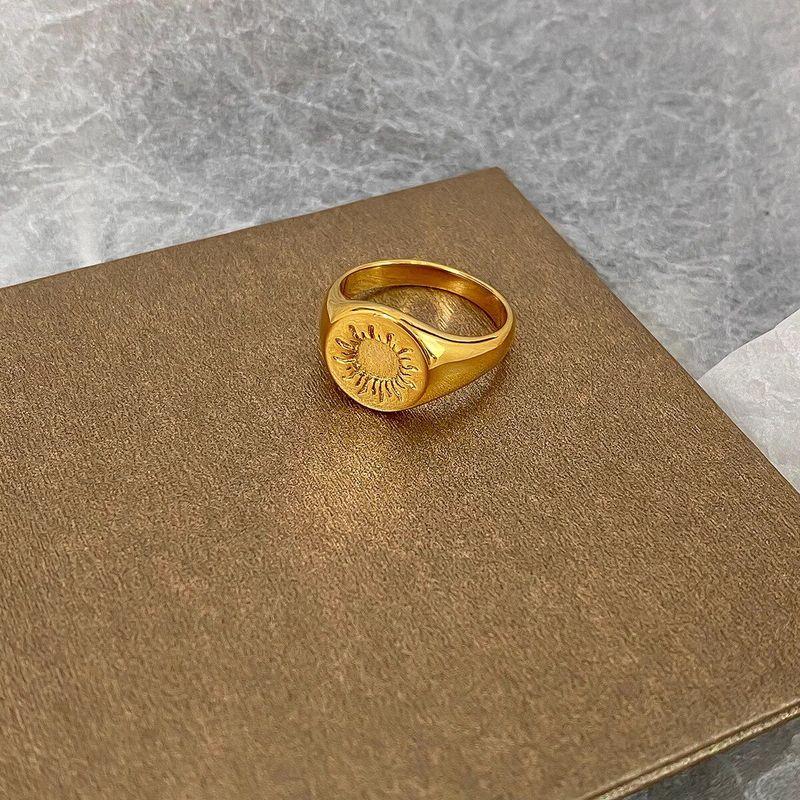 

Titanium Steel Plated 18K Gold Sun Melt Printing Power Sense Gold Coin round Ring Female Elegant and Generous Fashion Sense Tide Ring Type a No. 6 (Us Code No. 6/Hong Kong Code No. 11)