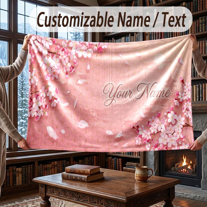 Floral Garden Theme Throw Blanket Custom Name Text Personalized Blanket Soft Cozy Blanket for Home Sofa Bed