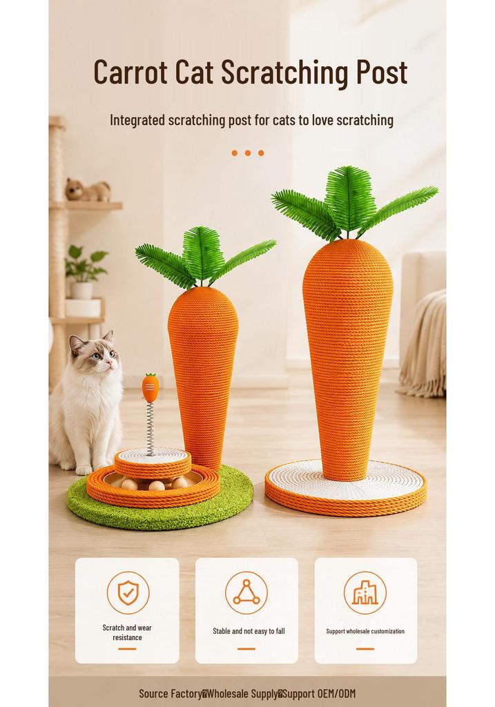 Cross Carrot Cat Climbing Frame & Sisal Scratching Post Toy for Nail Grinding & Itching Relief
