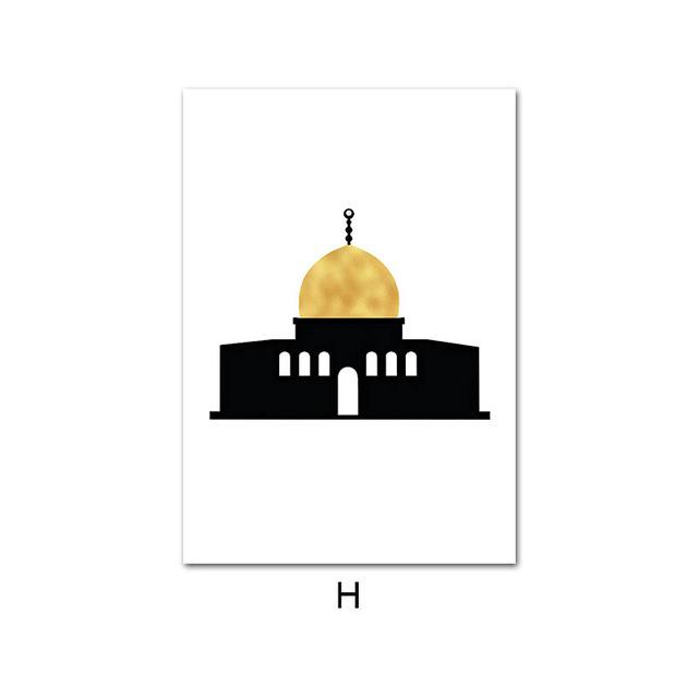 Islamic Canvas Wall Art Poster Arabic Calligraphy Print Painting Allah Kaaba Mosque Painting Muslim Decorative Picture Modern