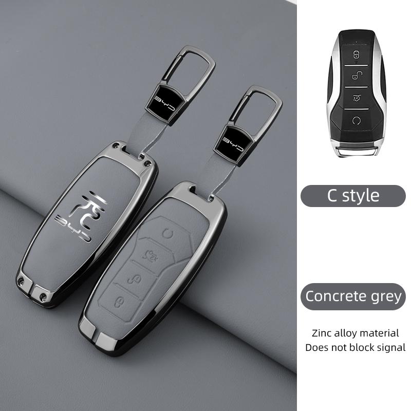 Genuine Leather Car Key Case Zinc Alloy Dedicated 2024 BYD Yuan PLUS Honor Edition 24 Year BYD Yuan UP/Pro Key Fob Cover Chain