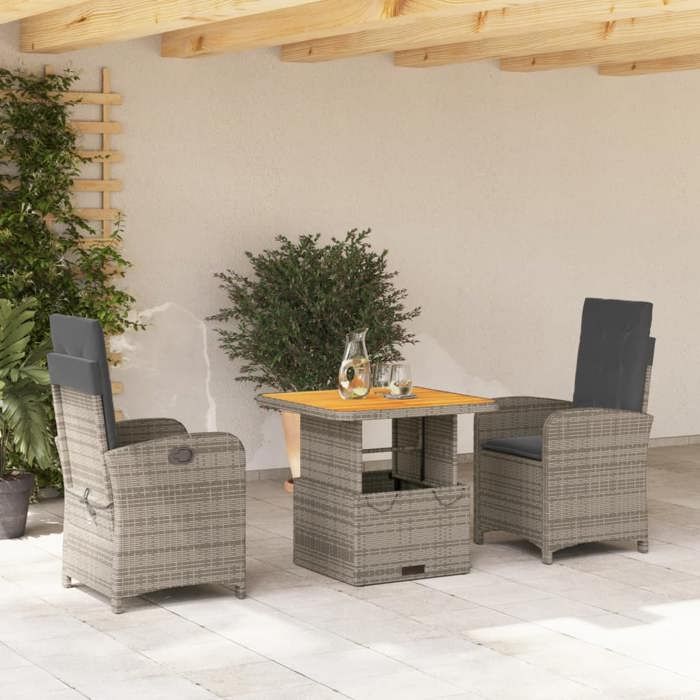 VidaXL Ensemble à Manger de Jardin avec Coussins 3 pcs, Table de Terrasse, Meubles de Patio, Mobilier d'Extérieur, Gris 3277337