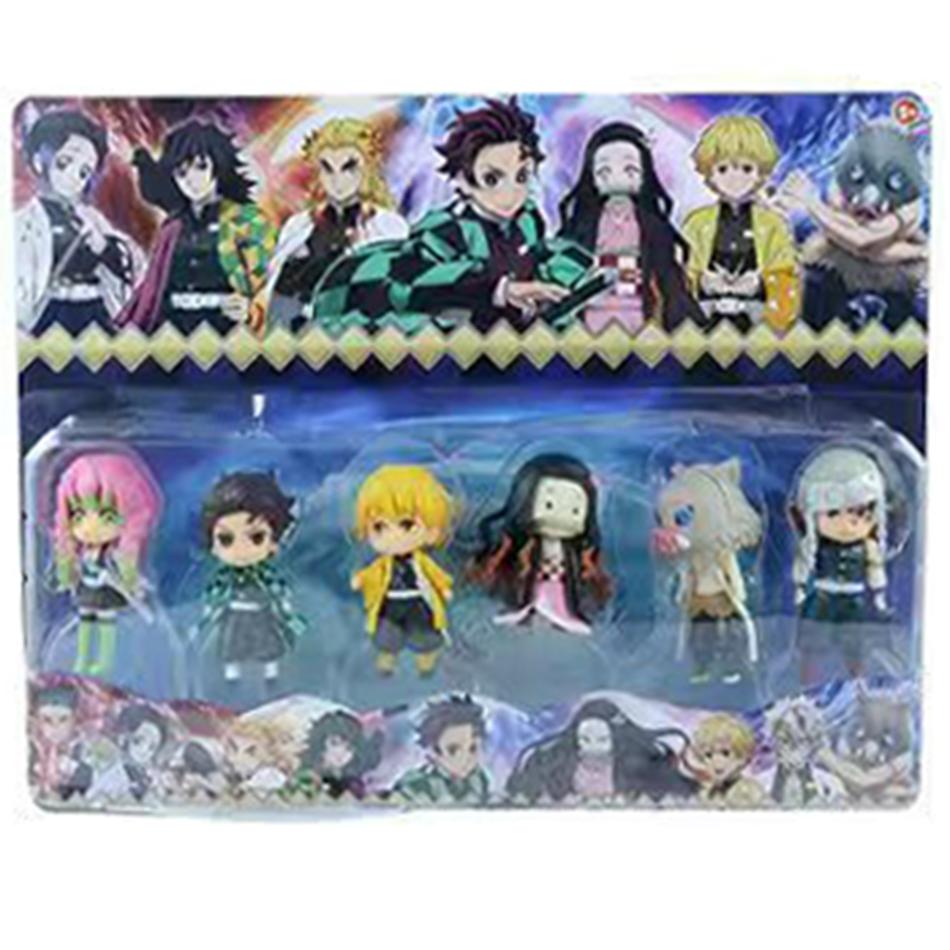6 Stück/Set Dämonentöter Q-Version Stehende Figur Spielzeug Anime Kimetsu no Yaiba Tanjiro Nidouzi Inosuke Zenizu PVC Figurenmodell Spielzeug