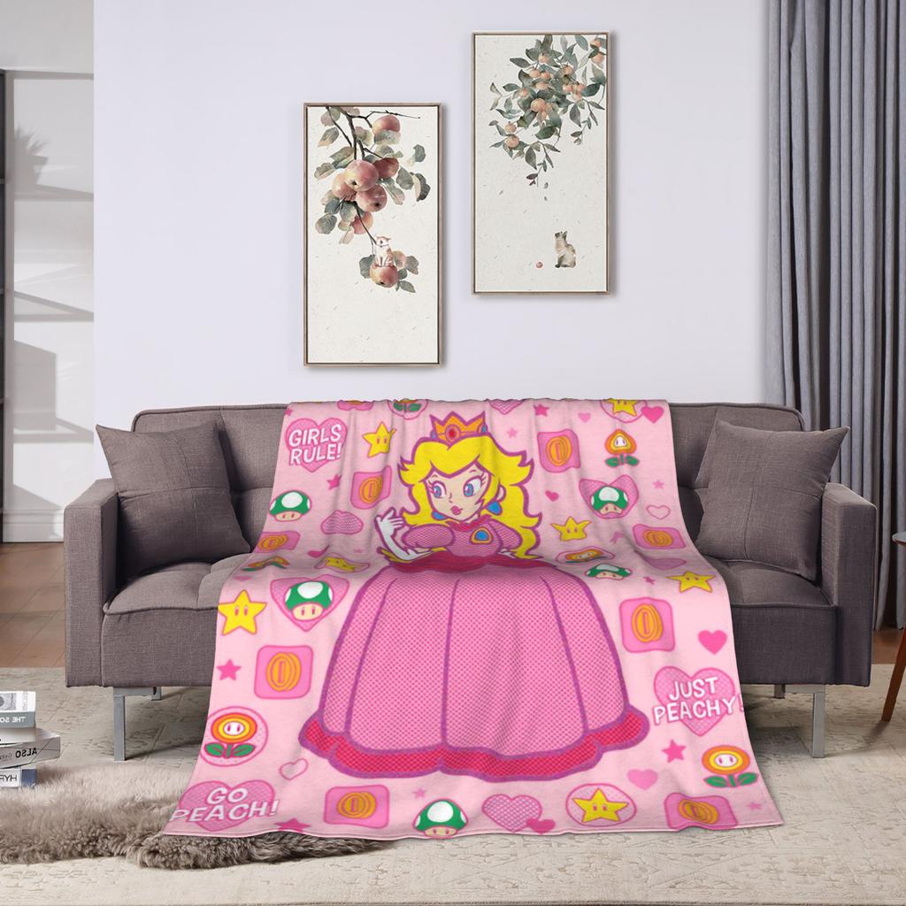 Princess Peach Marios Blanket Flannel Spring Autumn  Breathable Lightweight Throw Blanket for Bed Car Plush Thin Quilt