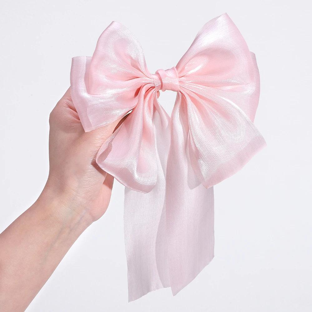 1PCS Blue Pink Big Bow Ribbon Hair Clip Girls Elegant Simple Spring Summer Hair Clip Pins Retro Headband Clips Hair Accessories