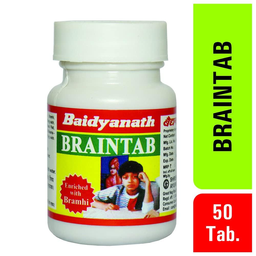 Baidyanath Asli Ayurved Braintab 50 Tablet Pack of 4 Natural Brain Support for Focus and Memory Enhancement
