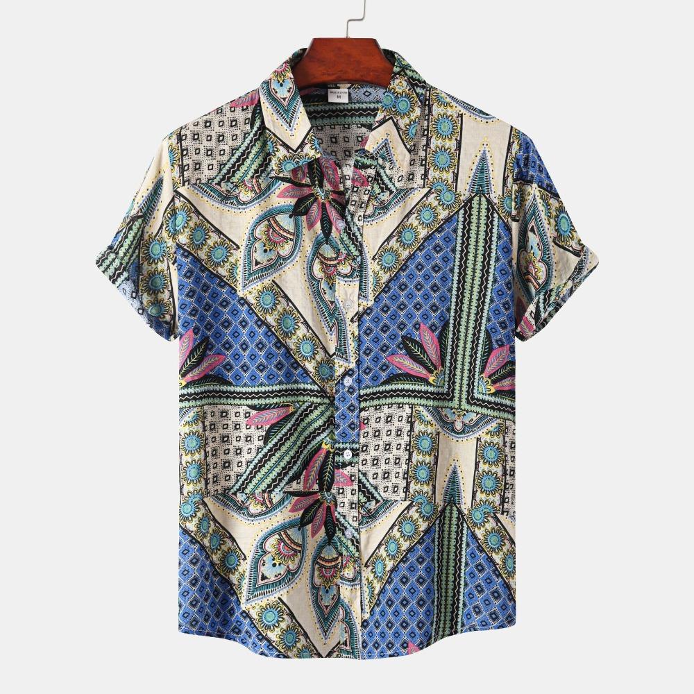 2026 Summer New Printed Short Sleeved Men's Flower Shirt with Quick Drying Pattern