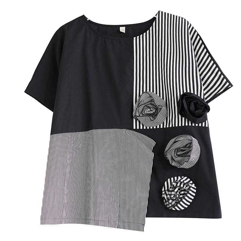 Camiseta holgada informal de verano de manga corta de algodón negro de gran tamaño para mujer