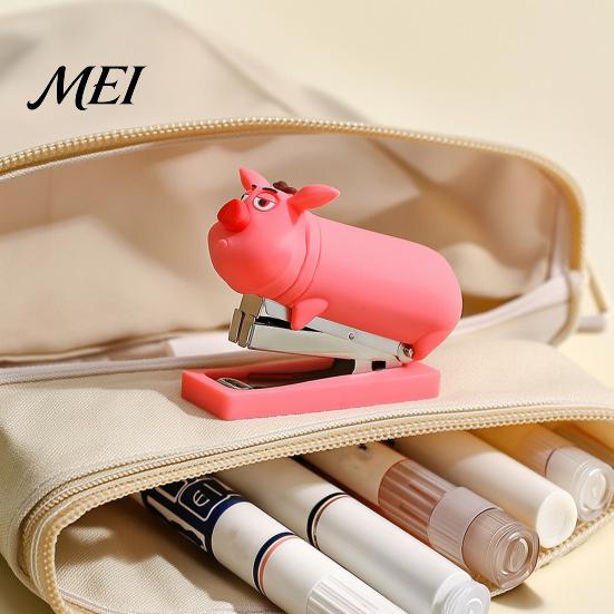 Soft PVC Shell Stapler for Kids Study Mini Cartoon Stapler, Cute Pig Shape, Portable Lightweight School Supplies Binding Tool, Handheld And
