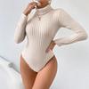 2024 Autumn/Winter European & American Women's High Neck Slimming Bodysuit - Long Sleeve, Elegant Base Top
