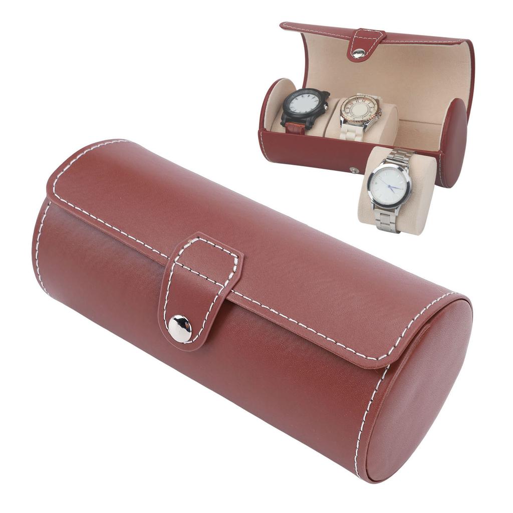 Watch Roll Case   PU Leather 3 Slots Watch Travel Case for Bracelets Jewelry Brown