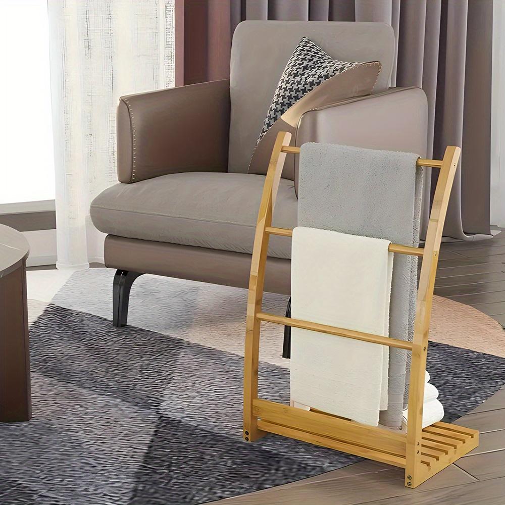 3-Tier Bamboo Towel Rack Freestanding Bathroom Floor Drying Rack Stable Multifunctional Storage Organizer for Home Bedroom