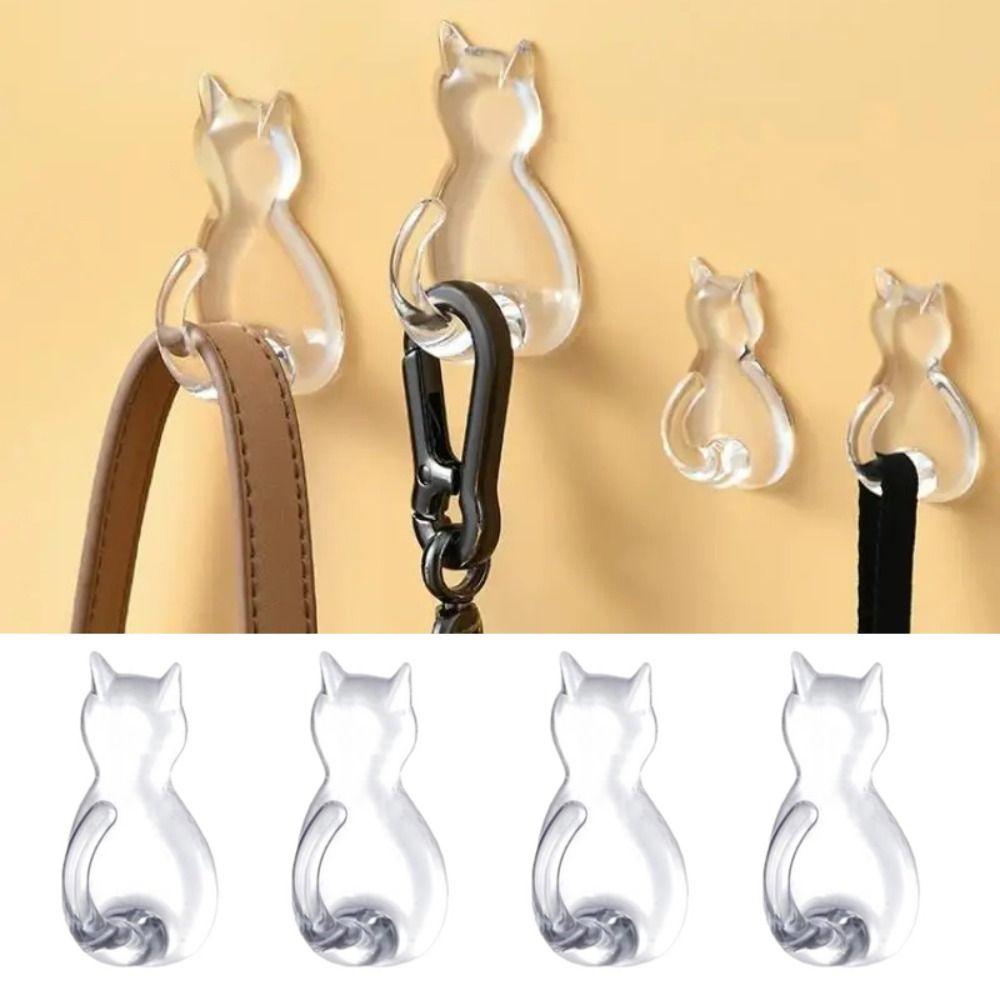 5Pcs Wall Mounted Wall Hook Waterproof Cartoon Cat Hooks Multifunctional Towels Rack Space Saving