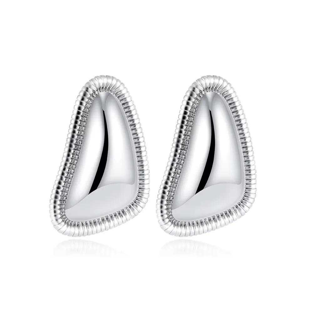 Vintage Stainless Steel Trapezoid Square Wing Geometric Stud Earrings for Women Gold Plated Striped Pleated Texture Jewelry