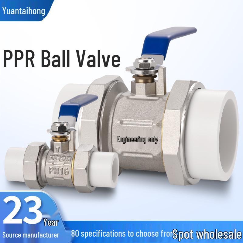 High-Pressure Brass PPR Double-Head Union Ball Valve, 4-Point Switch, Straight-Through, Hot-Melt Copper Ball