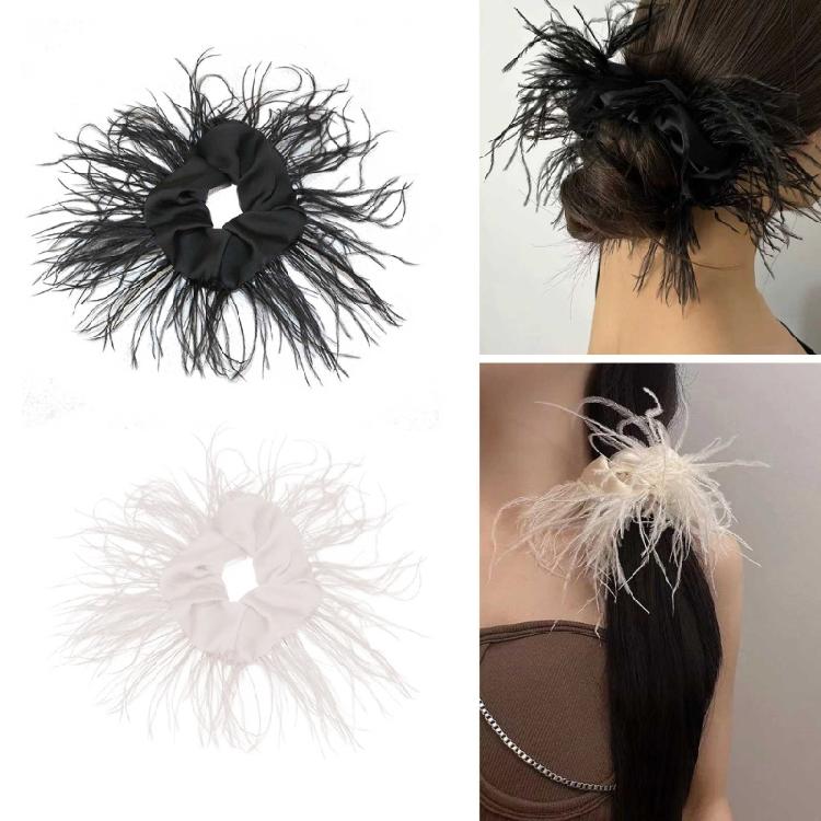 Ostrich Feather Hair Scrunchie Feather Hair Tie Hair Rope Headpieces for Women