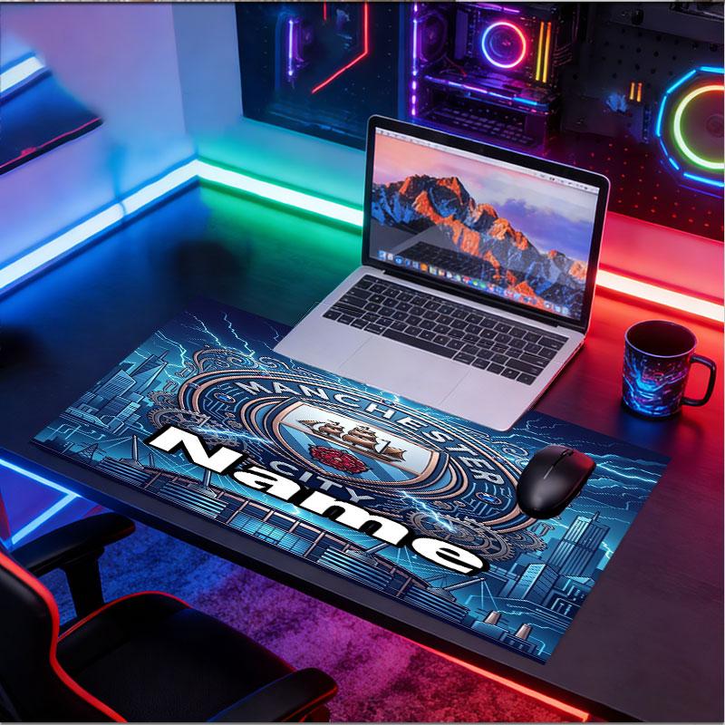 Custom Name Personalized Manchester City Pattern Mousepad, Laptop PC Desk Mat, Decorative Desk Mat for Home Keyboard Pad Gift