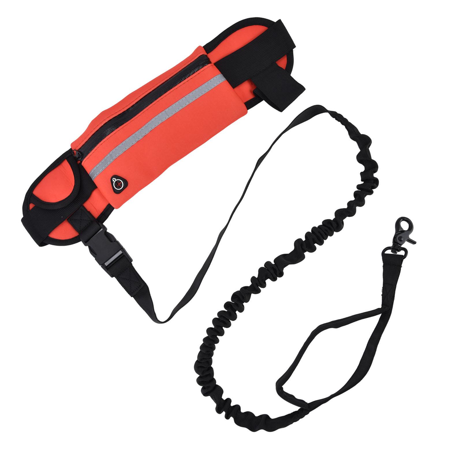 Hands Free Dog Leash Detachable Zipper Bag Reflective Strip Design Hands Free Flexible Waist Dog Leash for WalkingRed