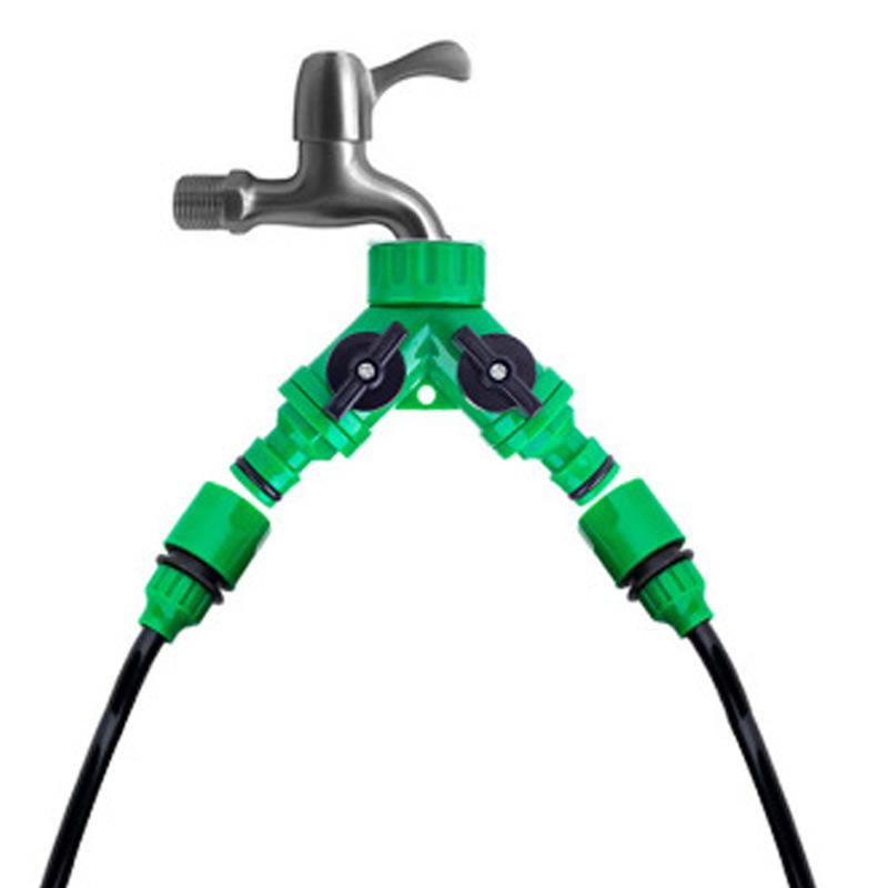 2-Way Y Garden Hose Splitter Double Outlet Water Tap Connector with Separate Control Valves for Lawn Irrigation